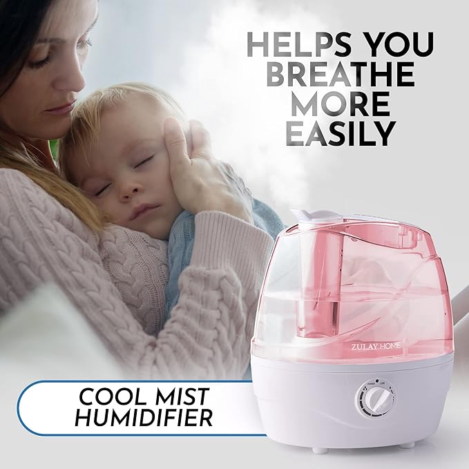 Zulay Home Cool Mist Humidifiers For Bedroom (2.2L Water Tank) - Quiet Ultrasonic Humidifiers For Large Room with Auto Shutoff Feature - Air Humidifier For Plants, Nursery, Kids Room (Pink) - Image 2