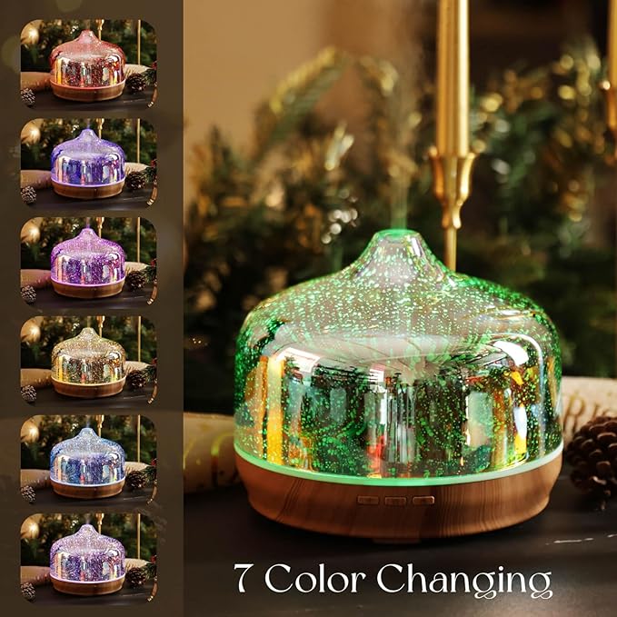 Porseme 500ml Glass Essential Oil Diffuser Aromatherapy Ultrasonic Cool Mist Humidifier 15-21 Running Hours Diffusers with Remote Control for Sleeping Yoga Office Working Spa and Rest - Image 2