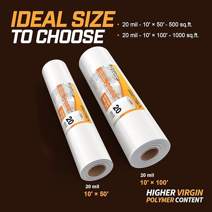 Crawl Space Vapor Barrier, 20 Mil Vapor Barrier, 10'x50', White Plastic Sheeting - Thick Plastic Sheeting, Heavy Duty Polyethylene Film, Drop Cloth Vapor Barrier Covering for Crawl Space, Basement - Image 5