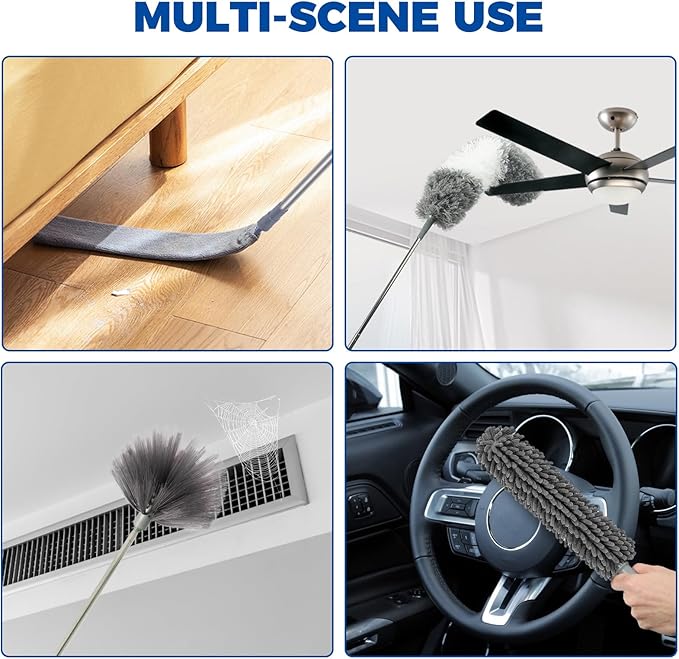 9Pcs Dusters for Cleaning Kit, Extendable Microfiber Duster Tools with 100" Long Pole, Retractable Gap Bendable Dust Cleaner, Reusable Washable Cleaning Supplie for Ceiling Fan Furniture Cars and Home - Image 7