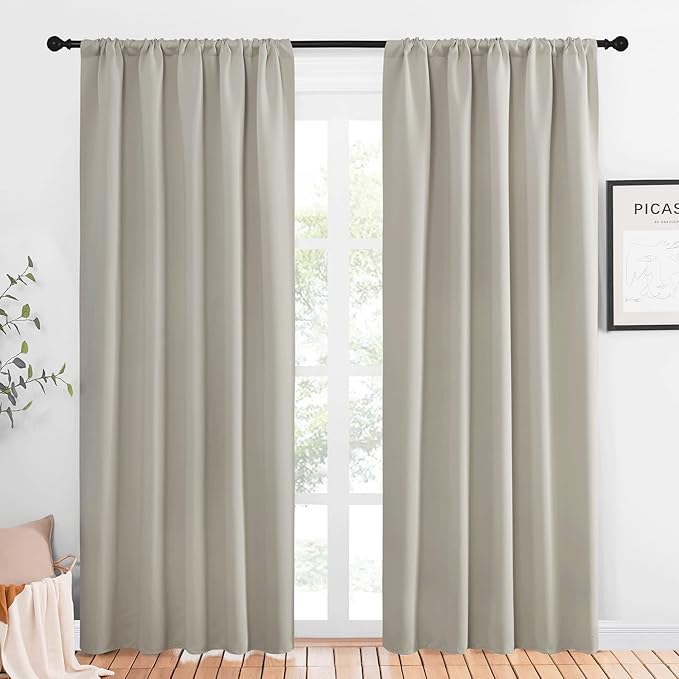 NICETOWN Blackout Curtains for Living Curtains, Room Darkening Window Curtain Panels, Easy-Care Solid Thermal Insulated Draperies/Drapes for Daughter Room (Natural, 2 Panels, 52 by 84) by NICETOWN