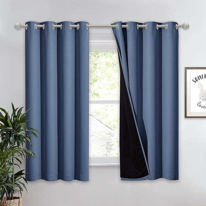 NICETOWN 100% Blackout Curtain Panel, Thermal Insulated Black Liner Curtain for Nursery Room, Noise Reducing and Cold Blocking Drape for Windows (1 Panel, Stone Blue, 52-inch Wide by 63-inch Long) by NICETOWN