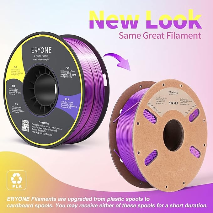 ERYONE Silk Dual Color PLA Filament 3D Printer 1.75mm +/- 0.03mm, Bicolor Filament Two Tone PLA 1KG(2.2lbs) Cardboard Spool, Gold Purple - Image 2
