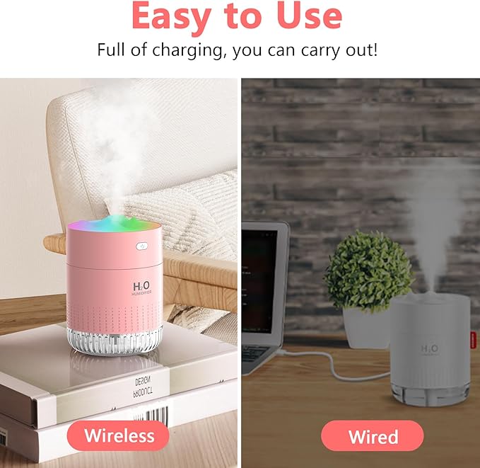 Portable Small Humidifiers for Bedroom Baby, Rechargeable Mini Cool Mist Plant Humidifier for Plants, Quiet Desktop Humidifier with 2 Working Modes & Colorful Night Light for Travel, Office, Bedroom - Image 7