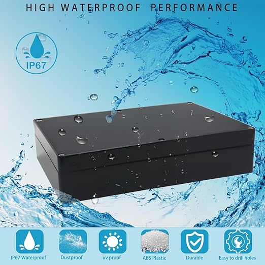 Watertight Junction Box, IP67 Waterproof Project Box Durable ABS Plastic Electronic Enclosure Case for DIY Electrical Project Black 10.35" x 7.17" x 2.36"(263 x 182 x 60 mm) - Image 7