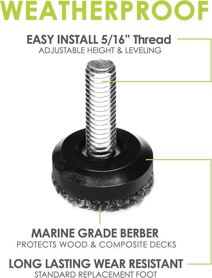 Slipstick Gorilla Outdoor Adjustable Furniture Levelers (8 Pack) Weatherproof Screw in Leg Glides for Chairs, Tables, and Outdoor Furniture Feet, 1-1/8 Inch Berber Glide, 5/16”-18 BSW Thread - Image 2