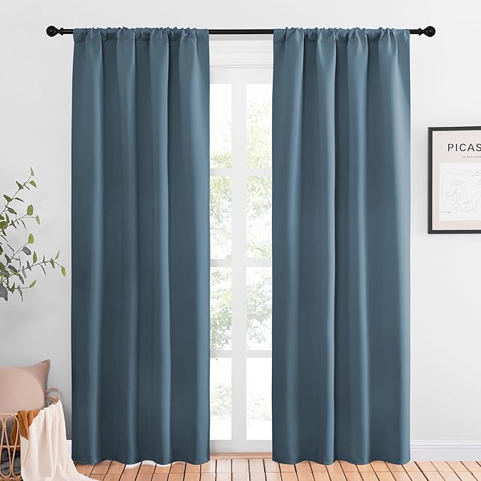NICETOWN Blackout Curtains for Living Curtains, Smoky Blue, 2 Panels, 42 by 84, Room Darkening Window Curtain Panels, Easy-Care Solid Thermal Insulated Draperies/Drapes for Daughter Room by NICETOWN