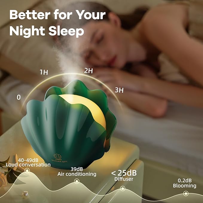 Essential Oil Diffuser 260ML, Shell Aroma Diffuser with Remote Control Humidifier with 7 Colors LED Night Light for Bedroom Home Relaxation (Green) - Image 4