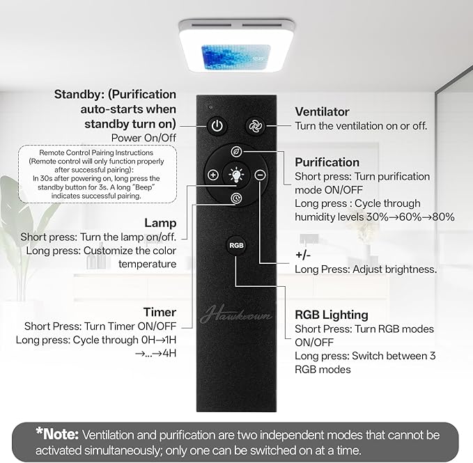 Bathroom Exhaust Fan with Light Humidity Sensor, Bathroom Fan with Odor & Humidity Sensor, 230 CFM 1.0 Sone Venlitation Fan with 3CCT LED Light 7 LED Color, Remote Control Easy Install - Image 8
