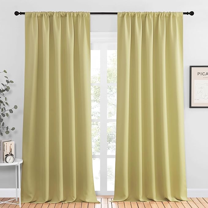NICETOWN Blackout Curtains for Living Curtains, Paler Yellow, 2 Panels, 52 by 95, Room Darkening Window Curtain Panels, Easy-Care Solid Thermal Insulated Draperies/Drapes for Daughter Room by NICETOWN