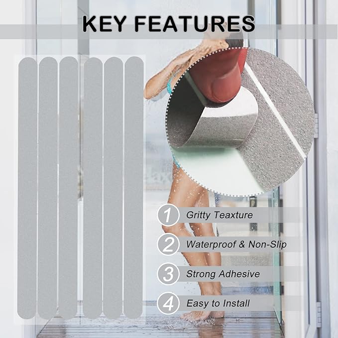 S&X Bathtub Non-Slip Stickers,Gritty Textured Slip-Resistant Treads,Pack of 12 – 0.75 x 11 Inches (Gray) - Image 3