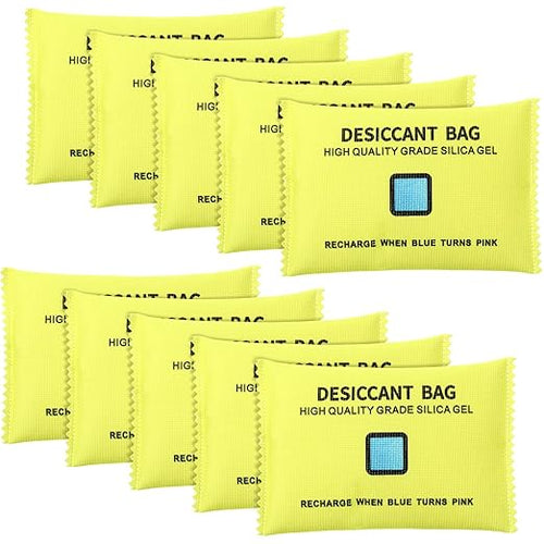 10 Packs 200g Rechargeable Silica Gel Desiccant Moisture Absorbing Bag for Storage Bin Indicating Silica Gel Desiccant Packet Reusable Dehumidifier Bag for Home Closet Car(6 x 3.5 Inches) by Threlaco