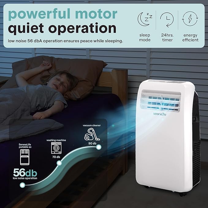 SereneLife Portable Air Conditioner 12,000 BTU with Built-in Dehumidifier - Portable AC unit for rooms up to 550 sq ft - Small AC Unit Remote Control, Window Mount Exhaust Kit - Image 6