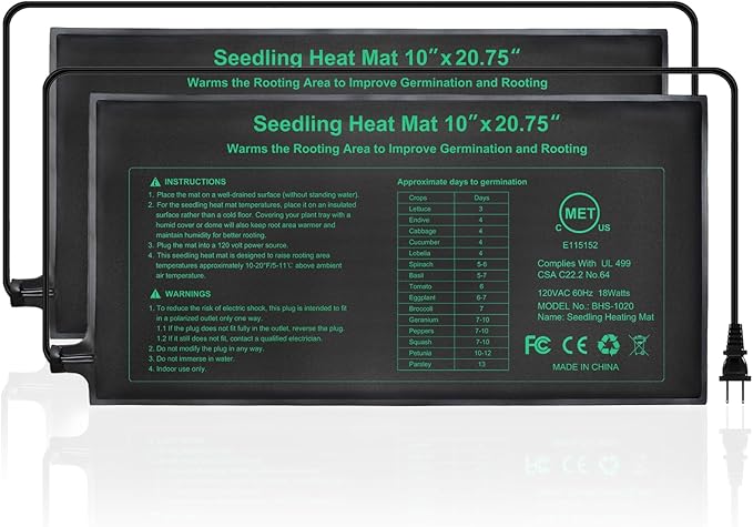 Seedling Heat Mat, 10"x 20.75" Plant Heating Pad for Home Gardening Seed Starting, MET Certified Waterproof Durable Germination Station Heat Mat by HYDGOOHO
