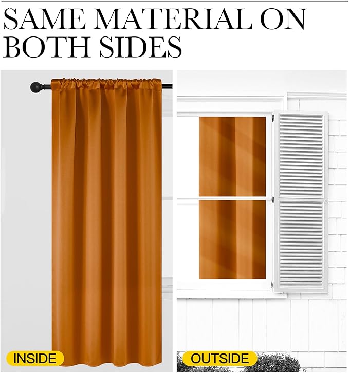 NICETOWN Room Darkening Cafe Satin Curtains for Small Windows, 42" Wide by 63" Long, 2 Panels, Orange, Rod Pocket Privacy Faux Silk Blackout Drapes for Bedroom - Image 6