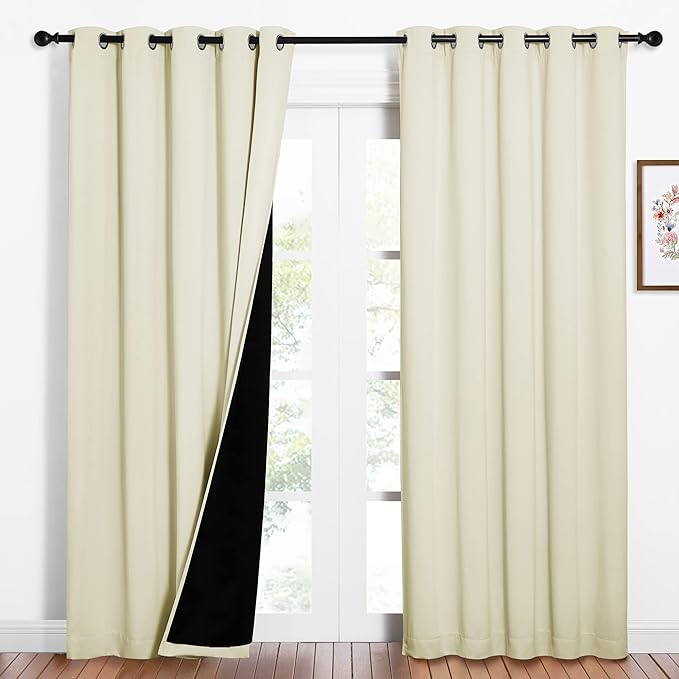 NICETOWN Living Room Completely Shaded Draperies, Privacy Protection & Noise Reducing Ring Top Drapes, Black Lined Insulated Window Treatment Curtain Panels (Beige, 2 Pieces, W62 x L84) by NICETOWN