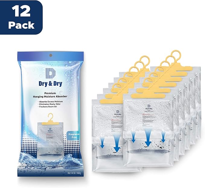 Dry & Dry Premium Moisture Absorbers Dehumidifiers for Home, Basement, Bedroom, Small Dehumidifiers - Blue & White (Pack of 12) 14 ounce - Image 7