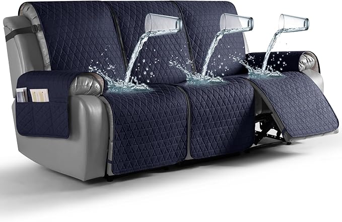 TAOCOCO 100% Waterproof Recliner Cover, Non-Slip Washable Reclining Couch Cover with Elastic Leg Straps, Furniture Protector for Dogs (Dark Blue, 3 Seater) by TAOCOCO