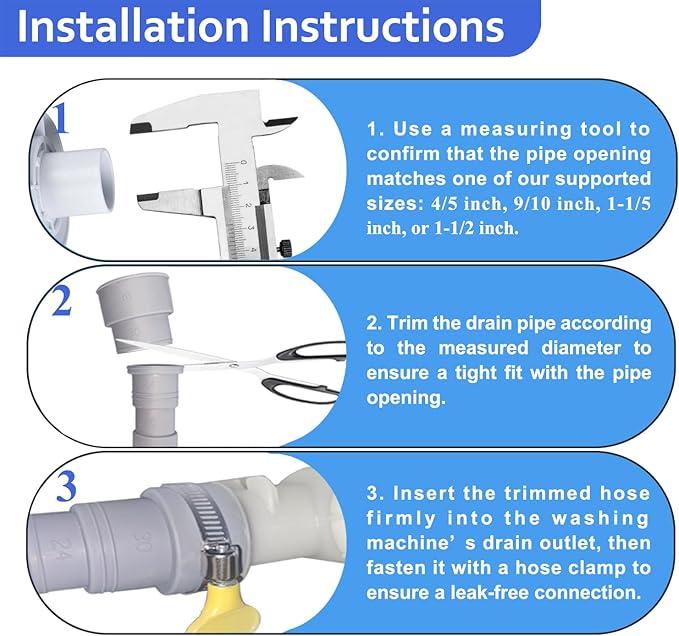 10ft Washing Machine Drain Hose Extension Kit - Universal for Washer, Dishwasher & Dehumidifier, 7-Piece Set with U-Bracket, 4 Clamps & Adapter - Image 3