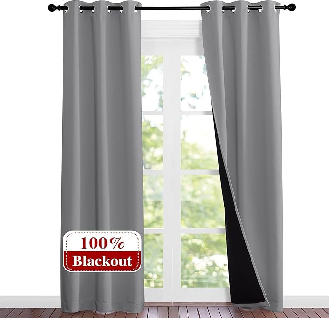 NICETOWN Full Shade Curtain Panels, Pair of Energy Smart & Noise Blocking Out Blackout Drapes for Dining Room Window, Thermal Insulated Guest Room Lined Window Dressing(Silver Grey, 37 x 84 inch) by NICETOWN