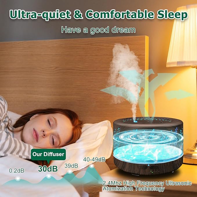 Diffusers for Essential Oils Large Room,600ml Essential Oil Diffusers for Home,Waterless Auto Off 7 Colors Changed 3 Mist Modes,Cool Mist Humidifiers for House Bedroom Decor,Gifts,Dark Wood - Image 4
