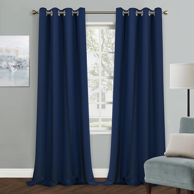 MYSKY HOME Navy Blue Blackout Curtains, 80 x 52 Inch, Grommet, Privacy, Room Darkening, Single Panel, Living Room/Bedroom by MYSKYHOME