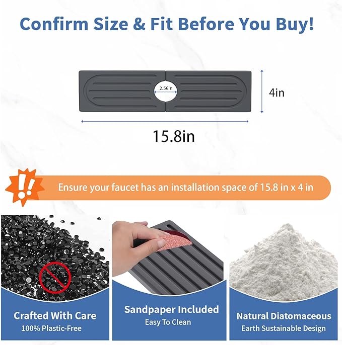 Fast Drying Kitchen Sink Splash Guard, Durable Stone Kitchen Faucet Mat, Water Absorbing Stone Tray for Sink, Diatomite Faucet Mat for Kitchen Sink, Stone Drying Mat for Kitchen and Bathroom Counter - Image 3