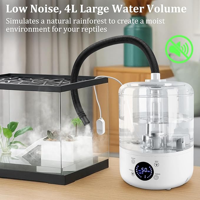 Reptile Humidifier Fogger - 4L Reptile Fogger with Humidity Control Sensor, Timer & 3 Adjustable Mist Levels, Touch & Remote Control, Reptile Mister for Reptiles Amphibians Snake Herps - Image 2