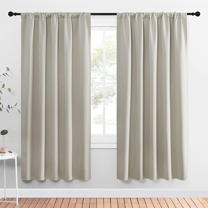 NICETOWN Blackout Curtains for Living Curtains, Room Darkening Window Curtain Panels, Easy-Care Solid Thermal Insulated Draperies/Drapes for Daughter Room (Natural, 2 Panels, 52 by 72) by NICETOWN