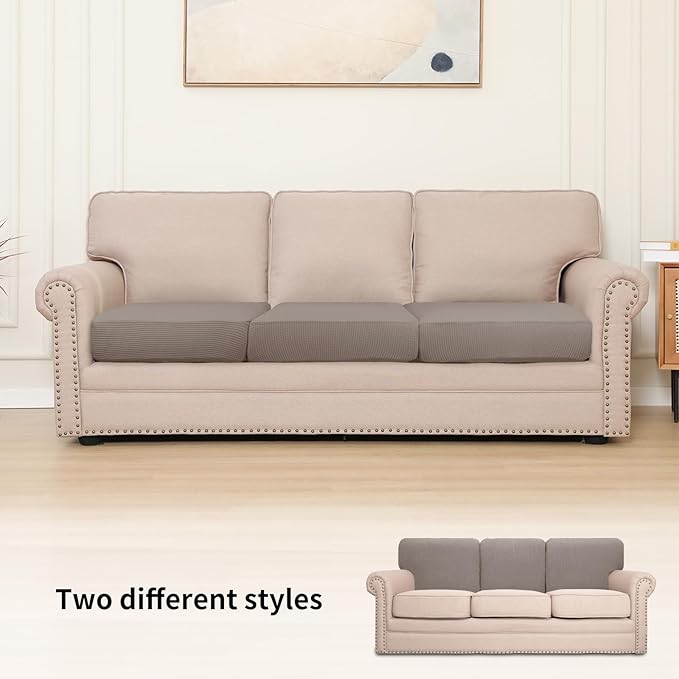 Easy-Going Stretch Individual Chair Couch Cushion Cover Sofa Cushion Furniture Protector Sofa slipcover Soft Flexibility with Elastic Bottom (3-Piece Sofa Cushion Cover, Taupe) - Image 2