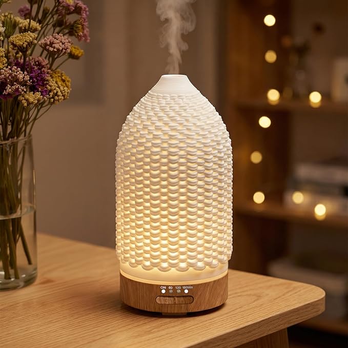 Ultrasonic Essential Oil Diffuser 100ML - Cool Mist Humidifier, 7-Color LED Lights, 3 Timer & Auto Shut-Off, Ideal Gift for Home Bedroom Office (Cream) - Image 6