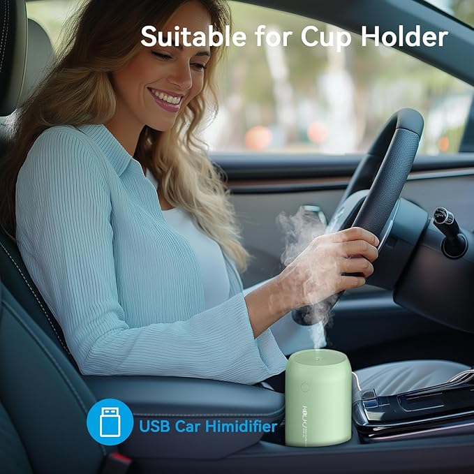 Portable Mini Humidifier, KQLKJ 350ml Small Cool Mist Humidifier, USB Personal Desktop Humidifiers for Bedroom Car Office Travel with Auto Shut-Off & 2 Mist Modes (Green) - Image 7