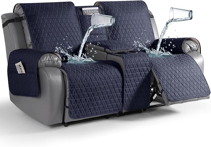 TAOCOCO 100% Waterproof Loveseat Recliner Couch Sofa Covers with Console,Double Reclining Couch Cover Non-Slip Sofa Slipcovers Washable,Furniture Protector Covers for Kids,Pets(2 Seater,Dark Blue) by TAOCOCO