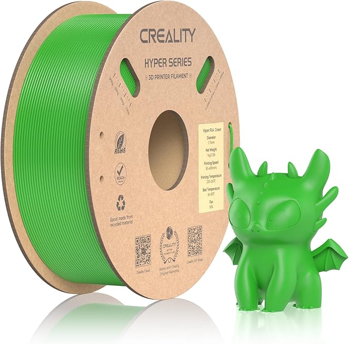 Official Creality Hyper PLA Filament 1.75mm, High Speed PLA 30-600mm/s Rapid 3D Printer Filament, Dimensional Accuracy +/-0.02mm, Fit Most FDM 3D Printers，1KG(2.2lbs) Spool Green by Creality
