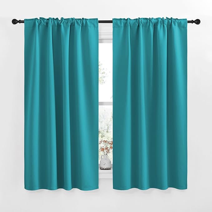 NICETOWN Blackout Curtain Panels for Living Room - (Peacock Blue Color) 34x63 Inch, 2 Panels Set, Thermal Insulated Room Darkening Blackout Drapes/Draperies with Rod Pocket & Back Tab for Window - Image 2