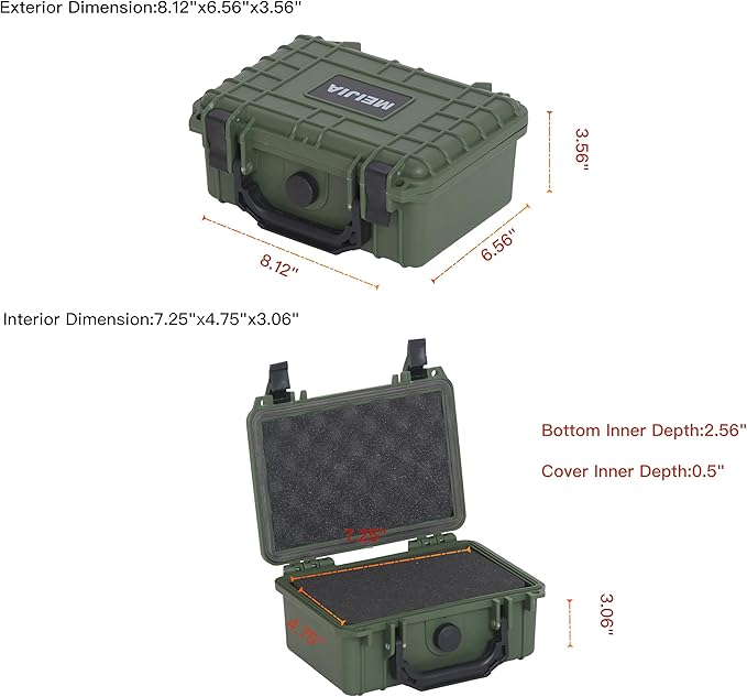 MEIJIA IP67 waterproof hard compact case,Customizable Fit Foam,8.12”x6.56”x 3.56”,Fit Use of Drones, Cameras,Equipments,lens (Green) - Image 3