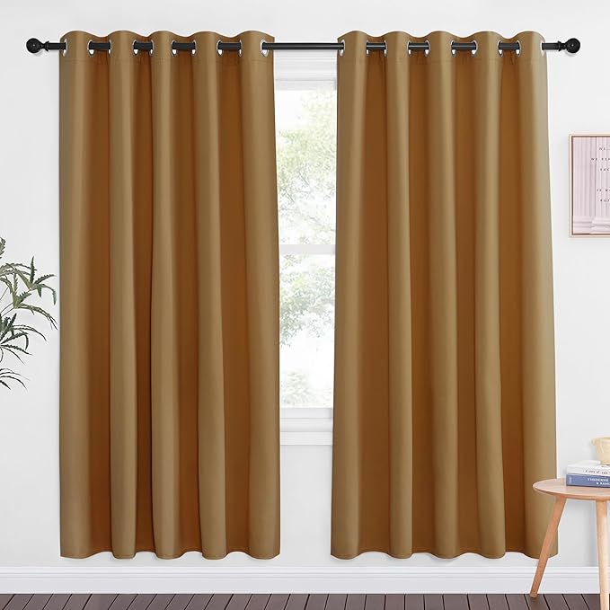NICETOWN Gold Brown Blackout Curtains for Bedroom 72 Inches Long, Thermal Insulated Room Darkening Grommet Window Curtains for Living Room Nursery, 66 inch x 72 inche, 1 Panel by NICETOWN