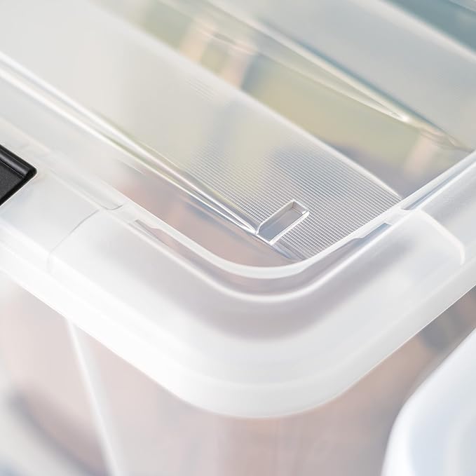 IRIS USA 40 Qt Stackable Plastic Storage Bins with Lids, 4 Pack - BPA-Free, Made in USA - See-Through Organizing Solution, Latches, Durable Nestable Containers, Secure Pull Handle - Clear - Image 7