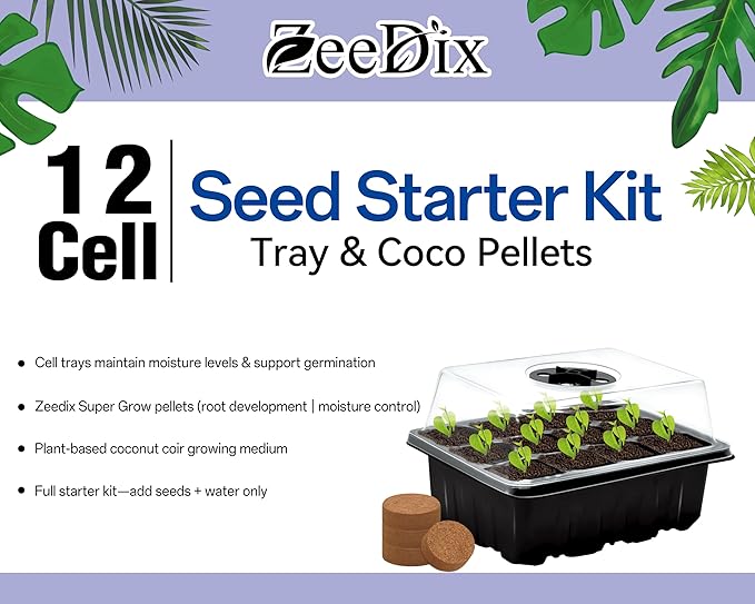 ZeeDix 6 Set Seed Starter Tray Kits, 6 Pack Seed Trays with 90 Pack Coco Coir Pellets, Adjustable Humidity Germination Tray with Dome Lids for Indoor Plants, Mini Greenhouse for Vegetables Garden - Image 7