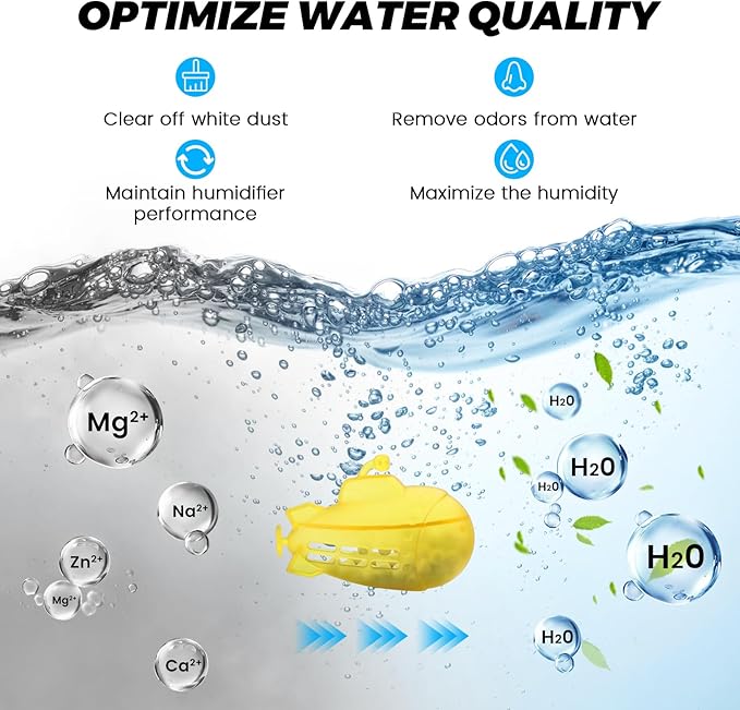 puxyblue   9-Pack Humidifier Tank Cleaner Yellow Small Submarine Fit for Most Humidifiers and Fish Tanks, Purifies Water, Prevents Hard Water Build Up, Eliminates White Dust - Image 3