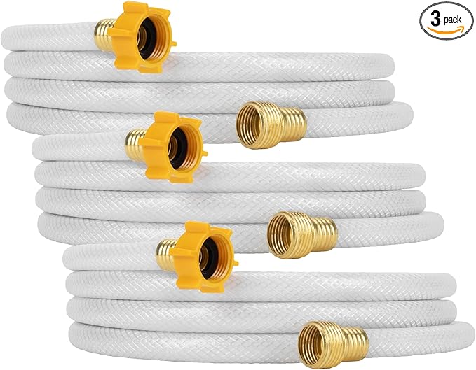 Camco TastePURE 10-Ft Water Hose-RV Drinking Water Hose Contains No Lead,No BPA&-No Phthalate-Features Diamond-Hatch Reinforced PVC Design-1/2” Inside Diameter,Made in the USA (22743),(Pack of 3) by Camco