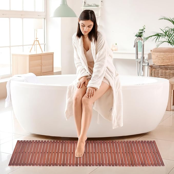 Bath Mat Bathroom Runner Long Large Rugs Floor Wood Shower Bathtub Waterproof Non Slip Accessories 16x34 Inch Easy to Clean, Natural, 1 pc - Image 6