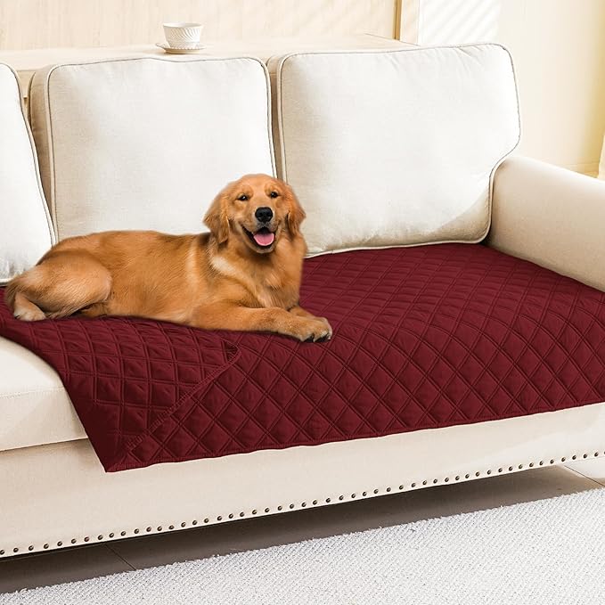 Smiry Waterproof Dog Bed Cover Pet Blanket, Soft Washable Dog Blanket for Furniture Bed Couch Sofa Reversible, Checkered (30"x70", Wine Red/Wine Red) by Smiry