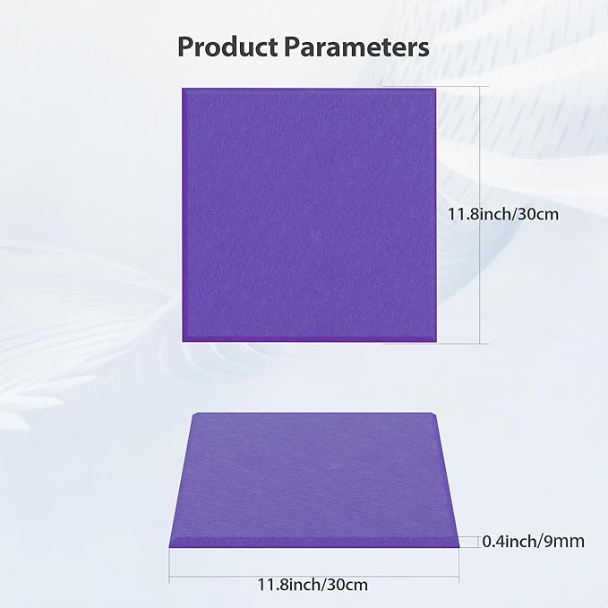 12 Pack Acoustic Panels Self Adhesive Sound Proof Foam, High Density Sound Acoustic Panel, 12X12X0.4 Inch Square Panels in Home, Office, Reccording Room, Studio,and more(Violet) - Image 6