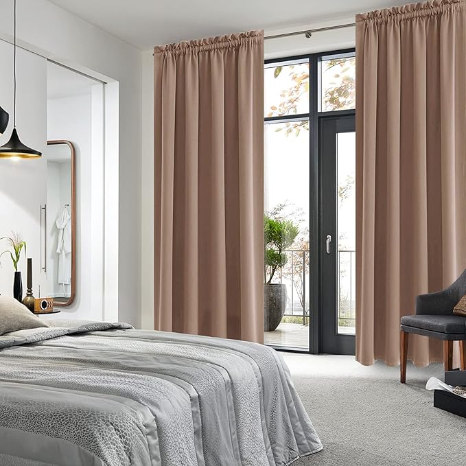 DWCN Blackout Curtains Room Darkening Thermal Insulated Bedroom Curtains Window Curtain Panels, 52 x 84 inches Long, Set of 2 Khaki Rod Pocket Drapes - Image 2