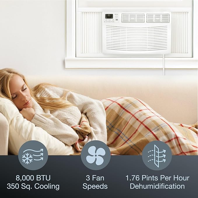 Amana 8,000 BTU Window Air Conditioner with Dehumidifier, 115V, Window AC for Rooms up to 350 Sq. Ft., Bedrooms, Bathrooms, and Nurseries with Remote Control, Digital Display, Timer, 3 Cooling Speeds - Image 6