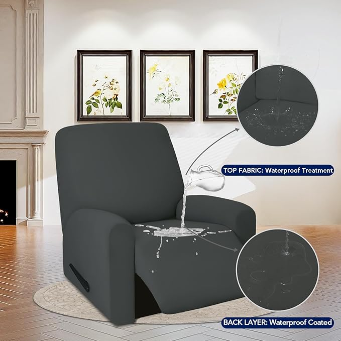 PureFit 100% Dual Waterproof Recliner Cover, Waterproof Couch Cover for Recliner - Stretch Non Slip Fleece Sofa Covers Washable, Leakproof Furniture Protector for Kids, Pets, Dog (Recliner, Dark Gray) - Image 3