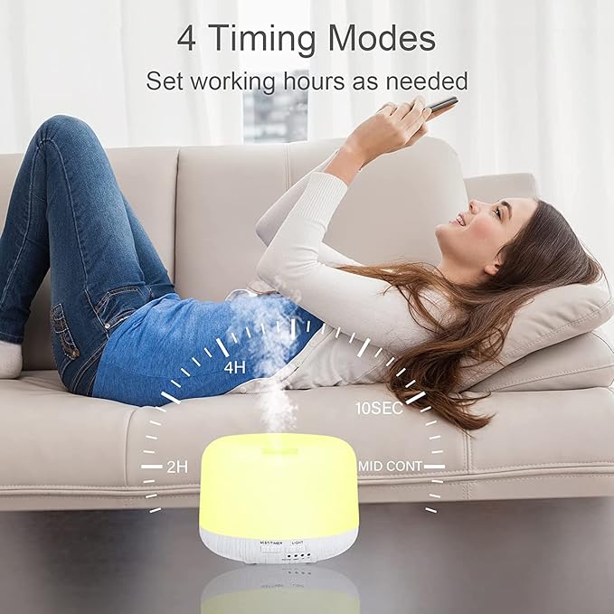 Aromatherapy Diffuser for Essential Oil, 300ml Cool Mist Humidifier with Remote Control, Aroma Diffusers for Home with Waterless Safety Switch & 14 LED Colors White Wood Base - Image 4