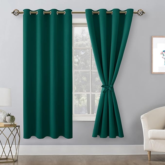 Hiasan Blackout Curtains for Bedroom, 52 x 63 Inches Length - Thermal Insulated & Energy Saving Window Curtains for Living Room, 2 Drape Panels Sewn with Tiebacks, Hunter Green - Image 7