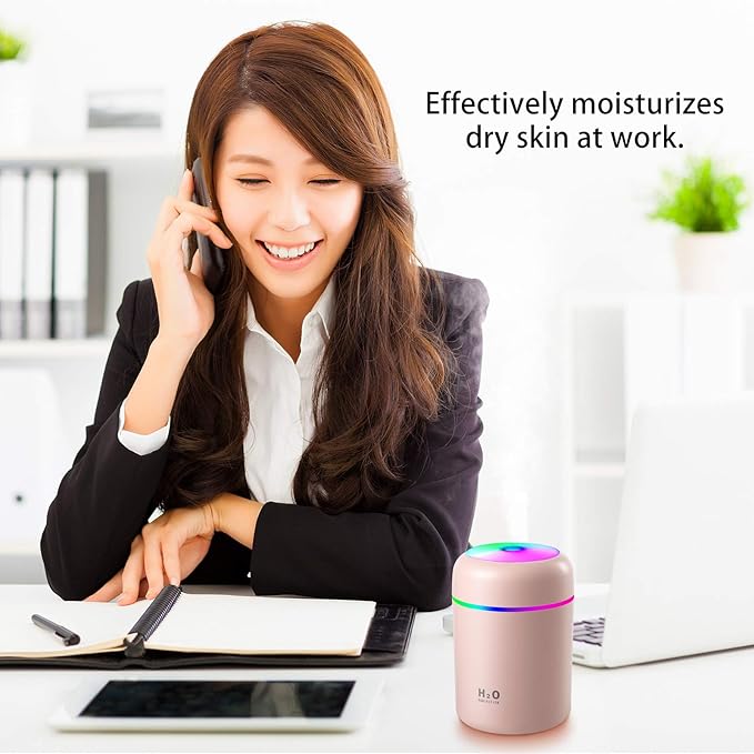 2 Pieces Cool Mist Portable Mini Humidifiers, 300 ml, Quiet USB Personal Desktop Humidifiers with 2 Mist Modes and Auto Shut Off for Bedroom Home (Pink, White) - Image 5